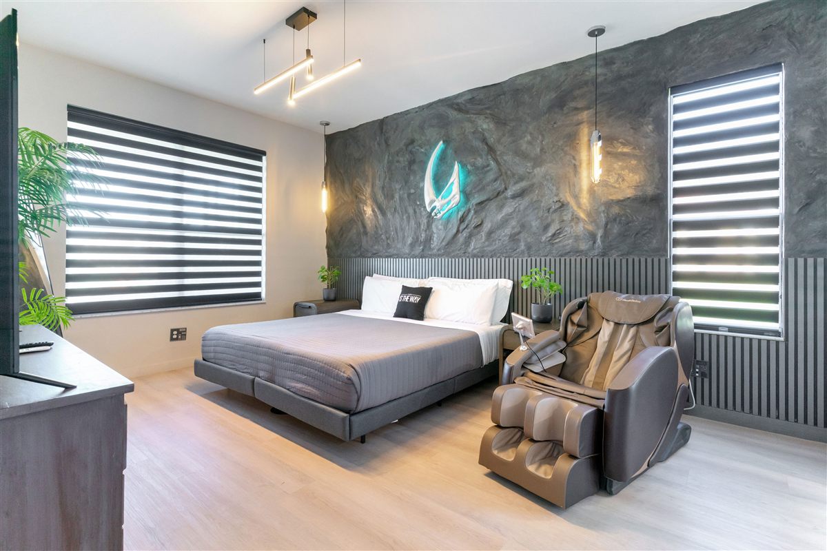 Fully themed, guest-ready primary bedroom